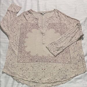 Lucky Brand Cream Paisley Henley Tunic with Muted Pink Print